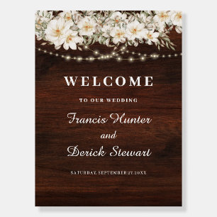 Rustic Leaf String lights Wedding Welcome Sign