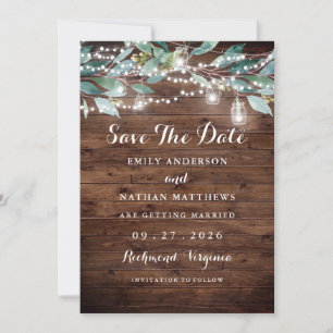 Rustic Leaf String lights Wood Save The Date