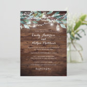Rustic Leaf String lights Wood Wedding Invitation (Standing Front)