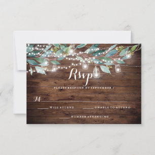 Rustic Leaf String lights Wood Wedding RSVP