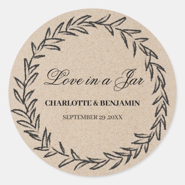 Rustic Leaf Wreath Mason Jar Wedding Favor Labels (Front)