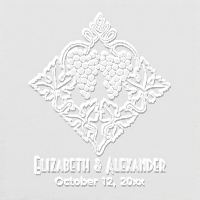 Rustic Leafy Bunch of Grapes Couple Name Date Embosser (Design)