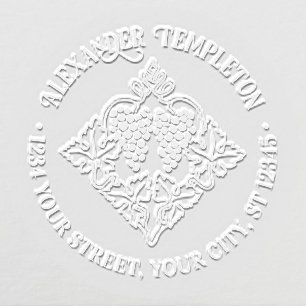 Rustic Leafy Bunch of Grapes Name Return Address Embosser