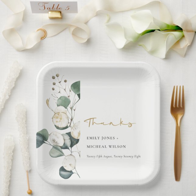 Rustic Leafy Green Eucalyptus Foliage Wedding Paper Plates (Wedding)