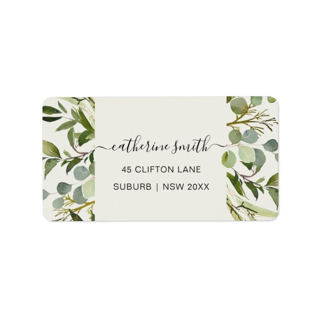 RUSTIC LEAFY GREEN FOLIAGE WATERCOLOR  ADDRESS LABEL (Front)
