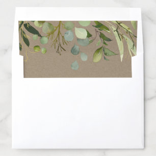 RUSTIC LEAFY GREEN GOLD FOLIAGE KRAFT WATERCOLOR ENVELOPE LINER