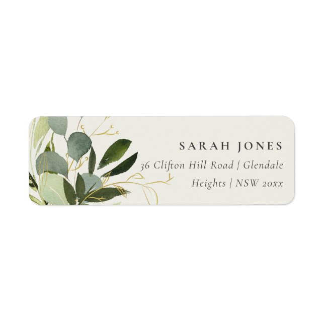 RUSTIC LEAFY GREEN GOLD FOLIAGE WATERCOLOR ADDRESS LABEL (Front)