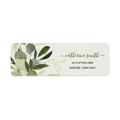 RUSTIC LEAFY GREEN GOLD FOLIAGE WATERCOLOR ADDRESS LABEL