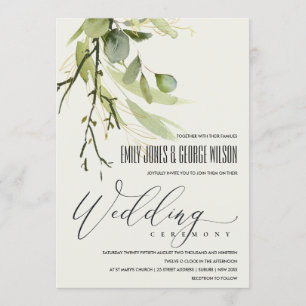 RUSTIC LEAFY GREEN GOLD FOLIAGE WATERCOLOR WEDDING INVITATION