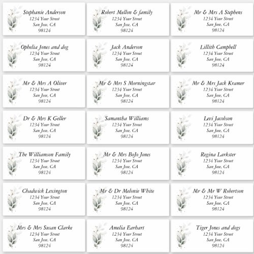 Rustic Leafy Guest Name Address Labels