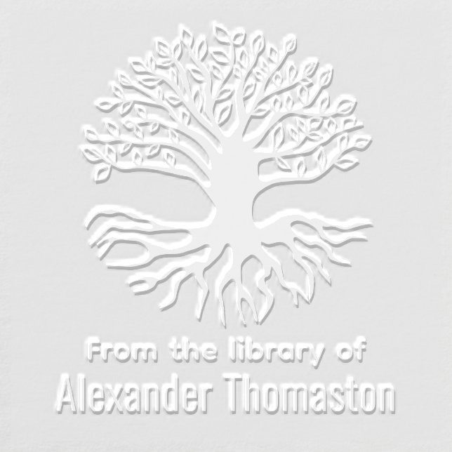 Rustic Leafy Tree with Roots #2 Library Book Name Embosser (Design)