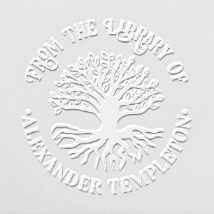Rustic Leafy Tree with Roots #2R Library Book Name Embosser