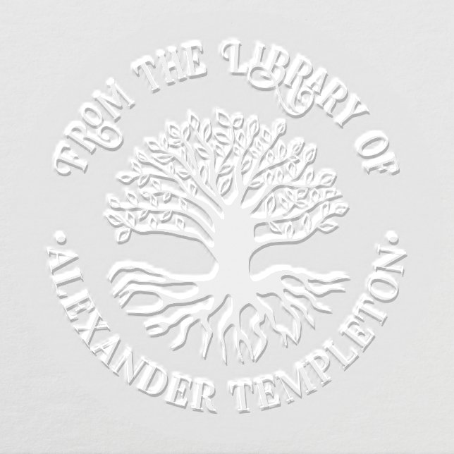 Rustic Leafy Tree with Roots #2R Library Book Name Embosser (Design)