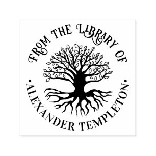 Rustic Leafy Tree with Roots #2R Library Book Name Self-inking Stamp