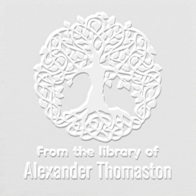 Rustic Leafy Tree with Roots Library Book Name Embosser (Design)