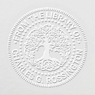 Rustic Leafy Tree with Roots NT Library Book Name Embosser