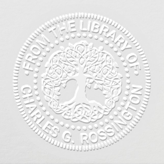 Rustic Leafy Tree with Roots NT Library Book Name Embosser (Design)
