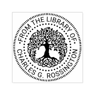 Rustic Leafy Tree with Roots NT Library Book Name Self-inking Stamp