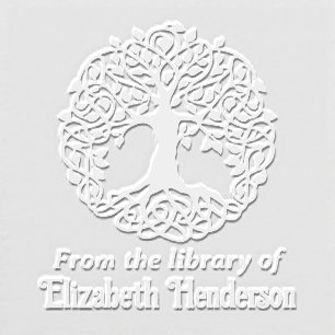 Rustic Leafy Tree with Roots SQ Library Book Name Embosser