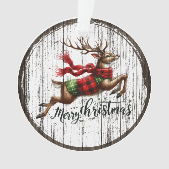 Rustic Leaping Reindeer  Ornament (Front)