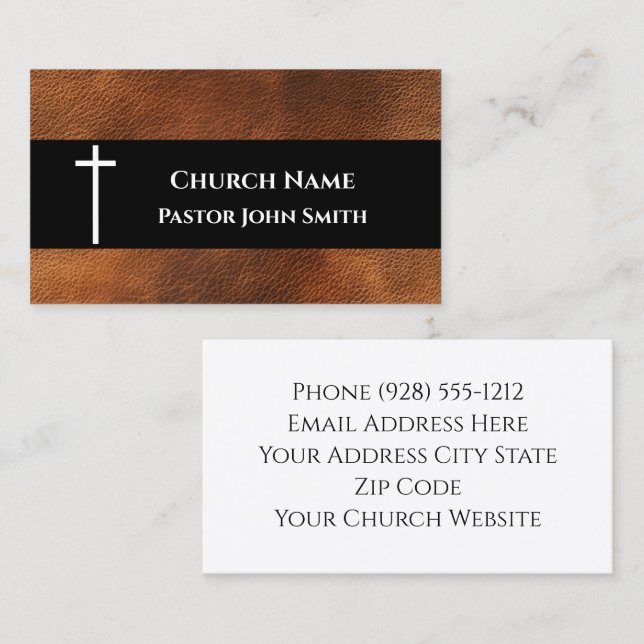 Rustic Leather Church Business Card (Front/Back)