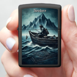 Rustic Leather Ocean Mountain Angler Zippo Lighter