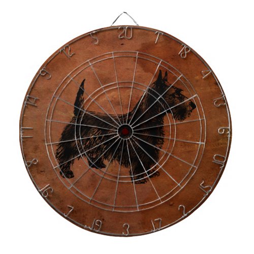 Rustic Leather with Scottish Terrier Illustration Dart Board