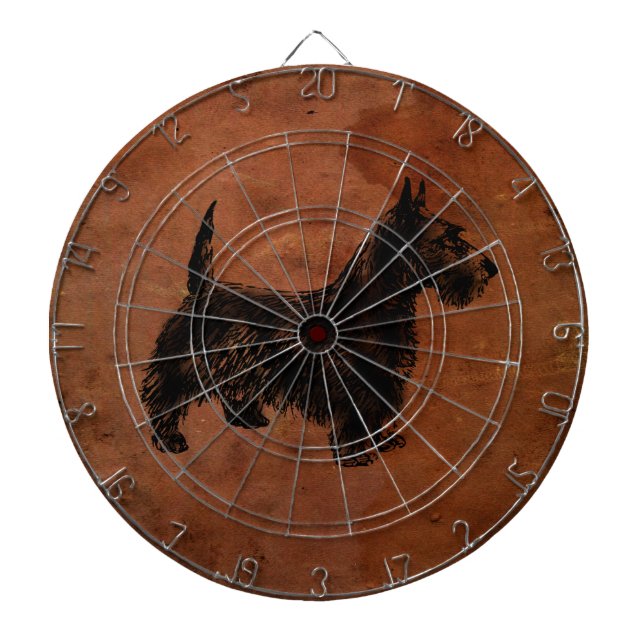 Rustic Leather with Scottish Terrier Illustration Dart Board (Front)