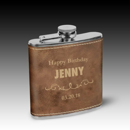 Rustic Leatherette Flask wGold Engraving