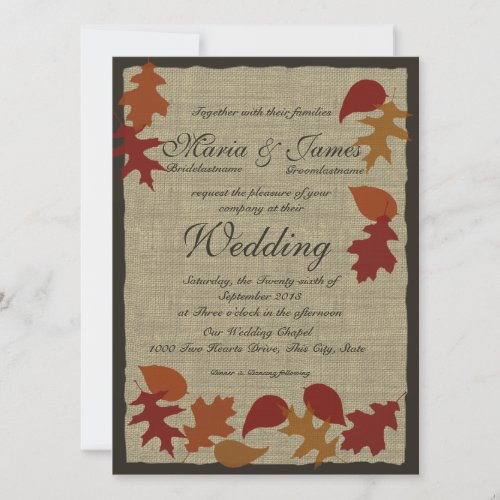 Rustic Leaves and Burlap Wedding Invitation