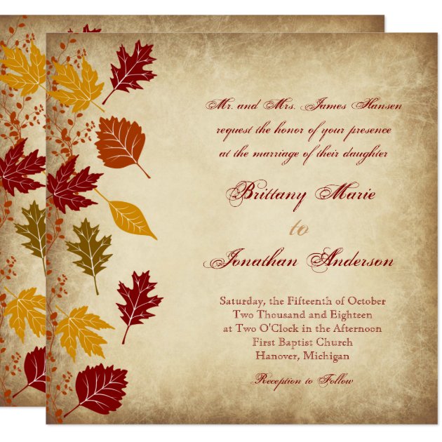 Rustic Leaves Autumn Fall Wedding Invitations