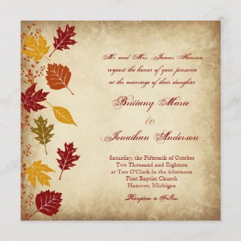 Rustic Leaves Autumn Fall Wedding Invitations by CountryWeddings at Zazzle
