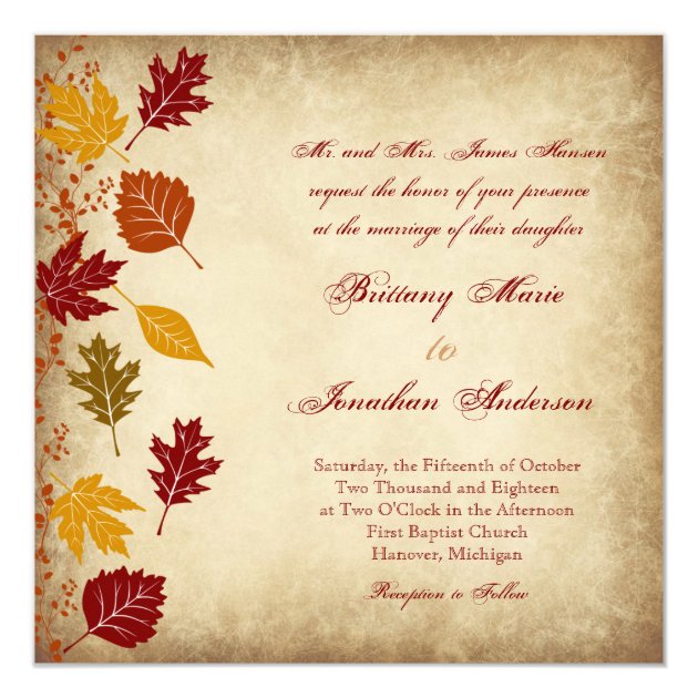 Rustic Leaves Autumn Fall Wedding Invitations