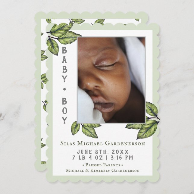 Rustic Leaves Baby Boy  Announcement (Front/Back)