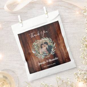 Rustic leaves barn wood photo Wedding Thank you Favor Bag