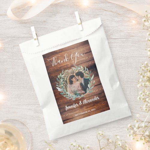 Rustic leaves barn wood photo Wedding Thank you Favor Bag