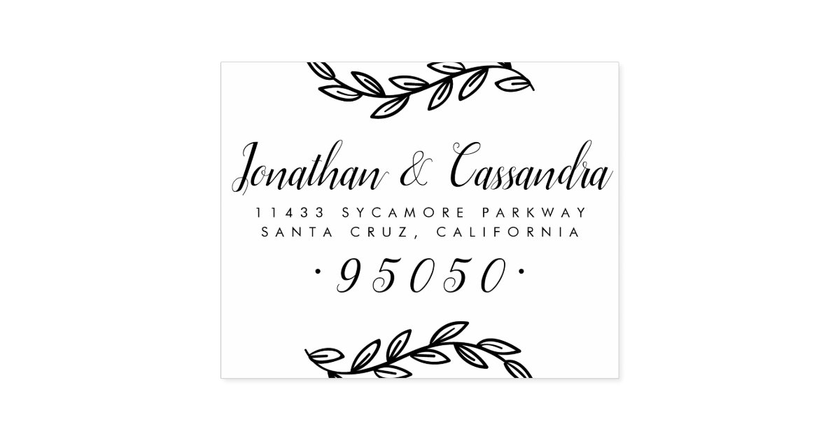 Rustic Leaves & Calligraphy Script Return Address Rubber Stamp | Zazzle