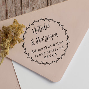 Rustic Leaves Country Wreath Wedding Address Rubber Stamp