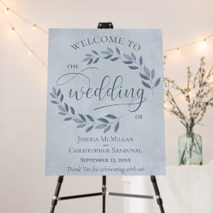 Rustic Leaves Dusty Blue Wedding Welcome Foam Board