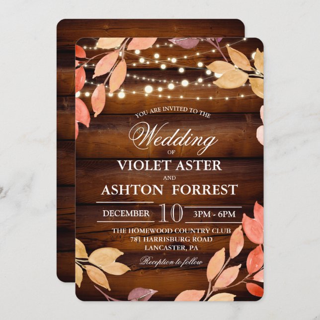 Rustic Leaves Fall Autumn Wedding Invitation (Front/Back)