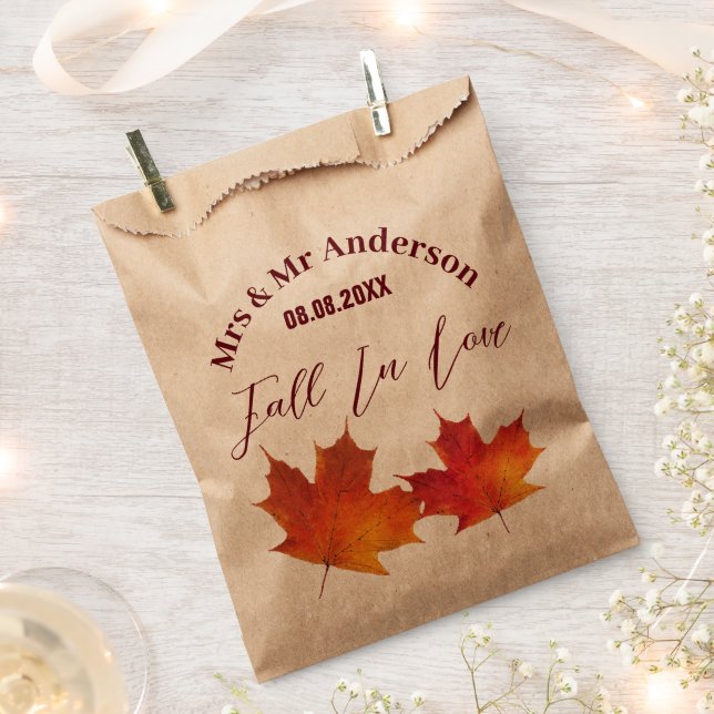 Rustic Leaves Fall in Love Autumn Wedding Favor Bag (Clipped)