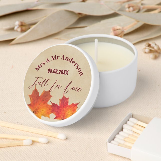 Rustic Leaves Fall in Love Autumn Wedding Favor Mini Candle Favors (Insitu)