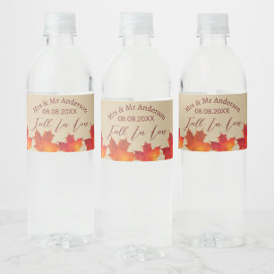 Rustic Leaves Fall in Love Autumn Wedding Favor Water Bottle Label