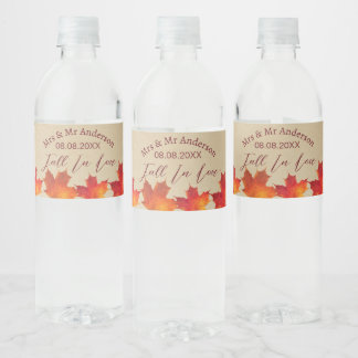 Rustic Leaves Fall in Love Autumn Wedding Favor Water Bottle Label