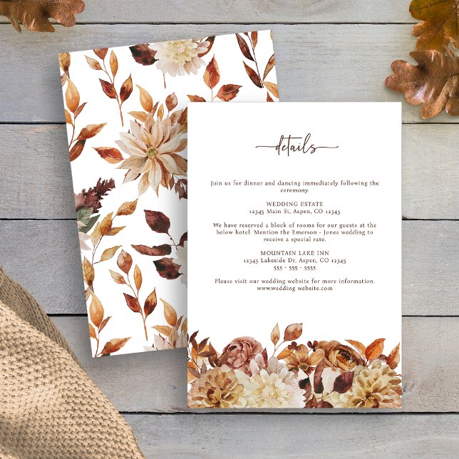 Rustic Leaves Fall Wedding Enclosure Card (Boho Rustic Leaves Fall Wedding Details Enclosure Card by Painted Paperie
)