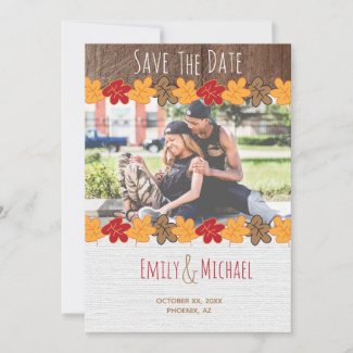 Rustic Leaves Fall Wedding Photo Save the Date