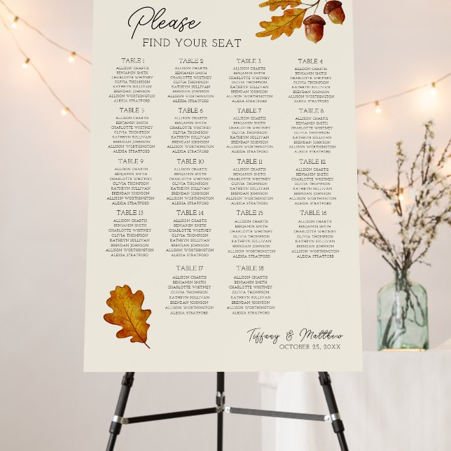 Rustic Leaves Fall Wedding Table Seating Chart Foam Board (In Situ (Stand))