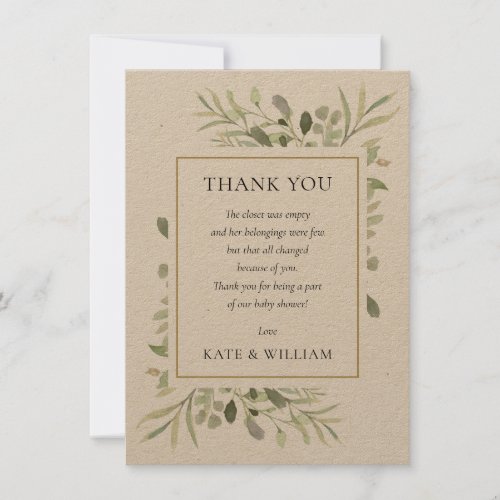 Rustic Leaves Greenery Baby Shower Poem Thank You Card