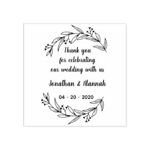 Rustic Leaves Hand-Drawn Thank You Rubber Stamp