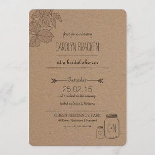 Rustic Leaves Masonjar Heart Bridal Shower Invitation